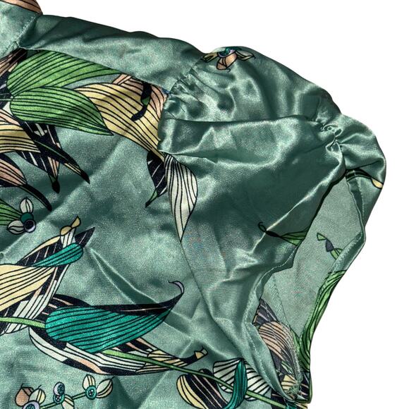 Y2K BCBG Max Azria Blouse Women's Size XS Green Floral Button Front Collared - Picture 3 of 7